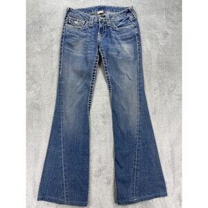 True Religion Disco Joey Big T Flare Jeans Womens 26 Blue Denim Cotton Stretch